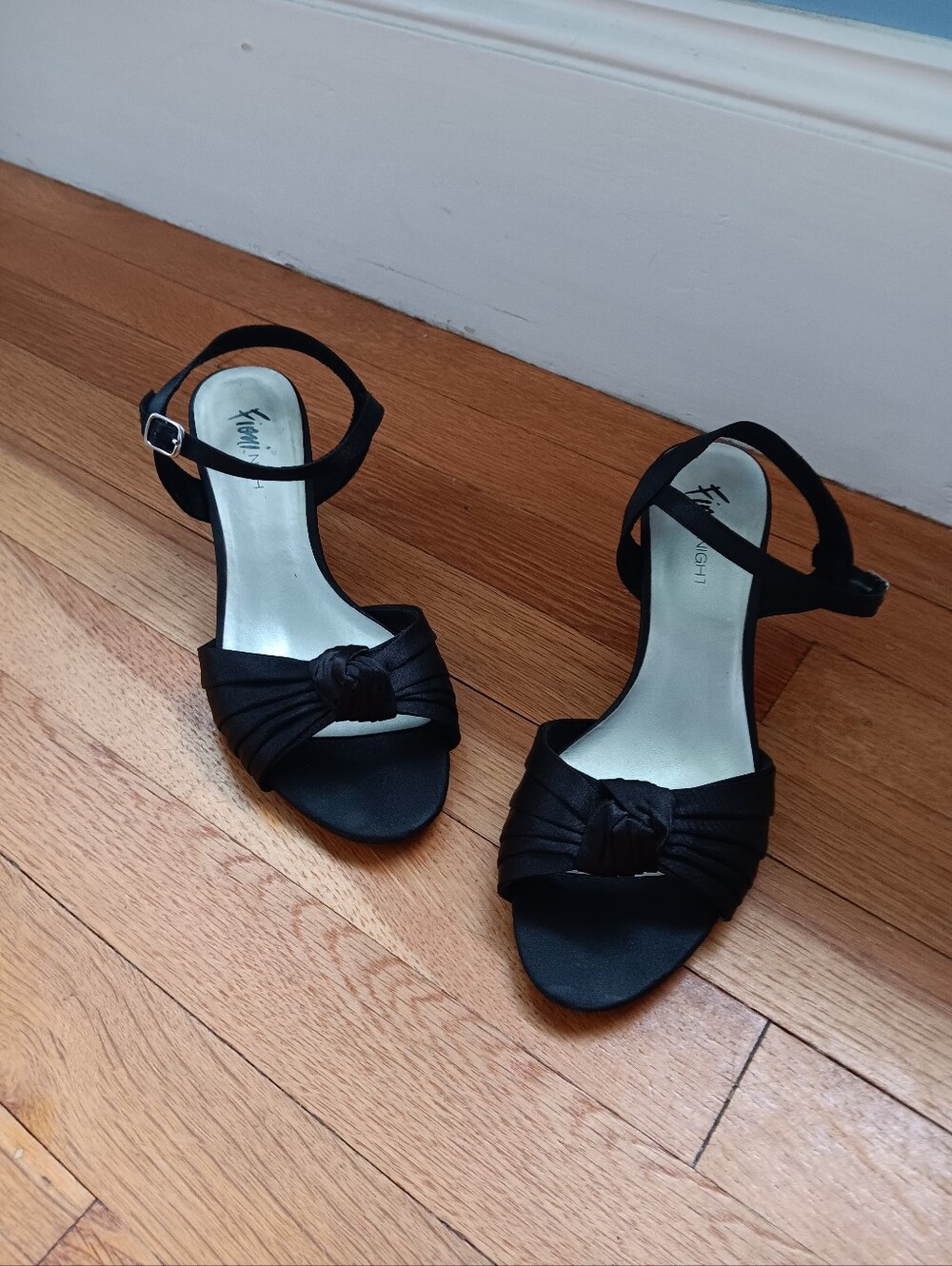 Black Satin Knotted Open-Toe Heels